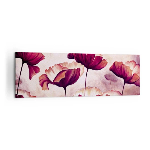 Bild auf Leinwand - Leinwandbild - Blumen in Rot- und Weißtönen auf dezentem Hintergrund - 160x50cm - Rotes und weißes Blütenblatt - Moderne Wanddekoration für Wohnzimmer und Schlafzimmer ARTTOR