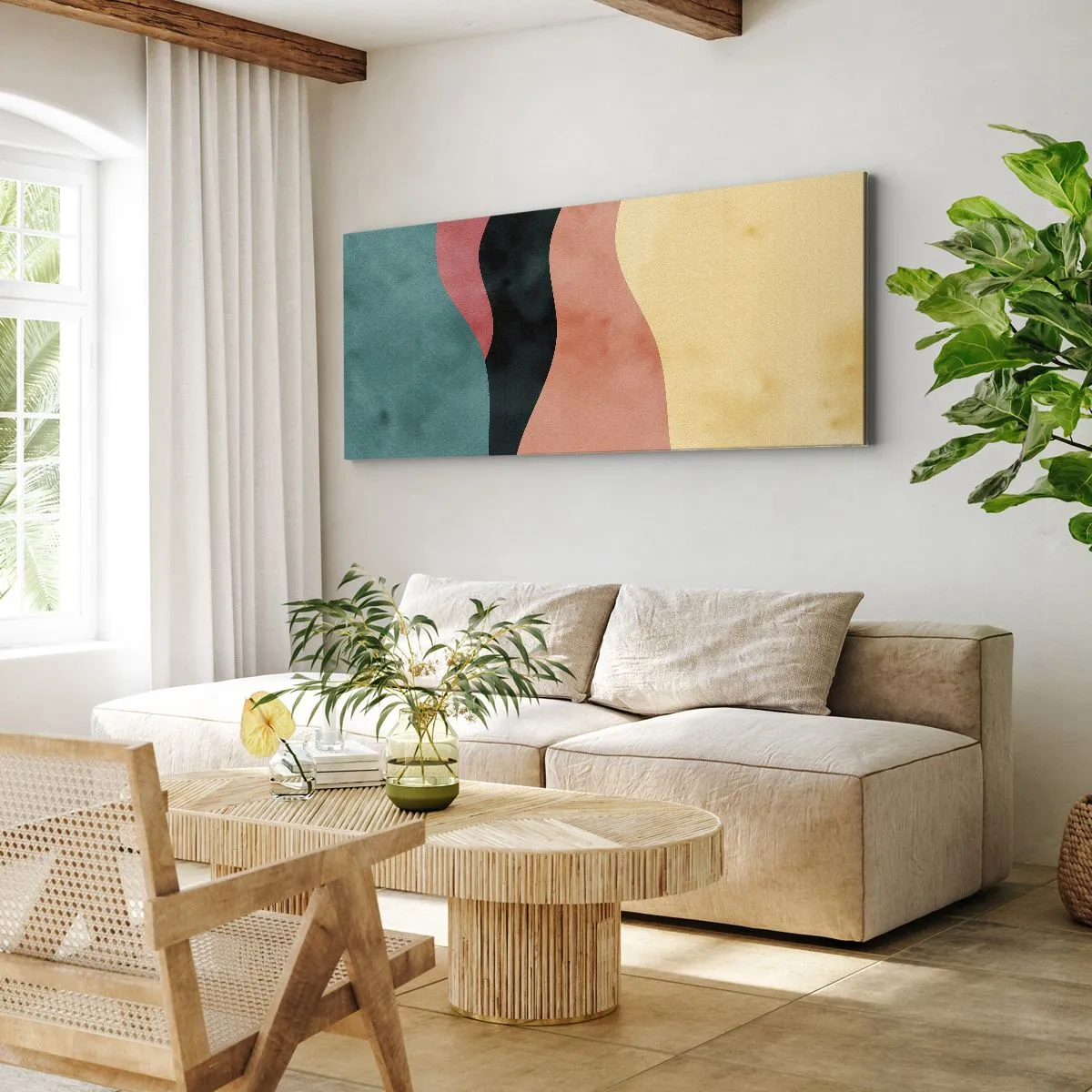 Bild auf Leinwand - Leinwandbild - Abstrakte Wellen in Pastellfarben - 120x50cm - Konforme Nichtkonformität - Moderne Wanddekoration für Wohnzimmer und Schlafzimmer ARTTOR