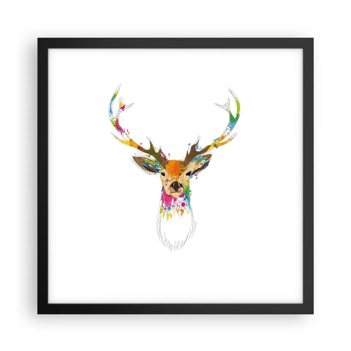 Poster in einem schwarzem Rahmen - Ein mildes Reh in Farbe getaucht - 40x40 cm