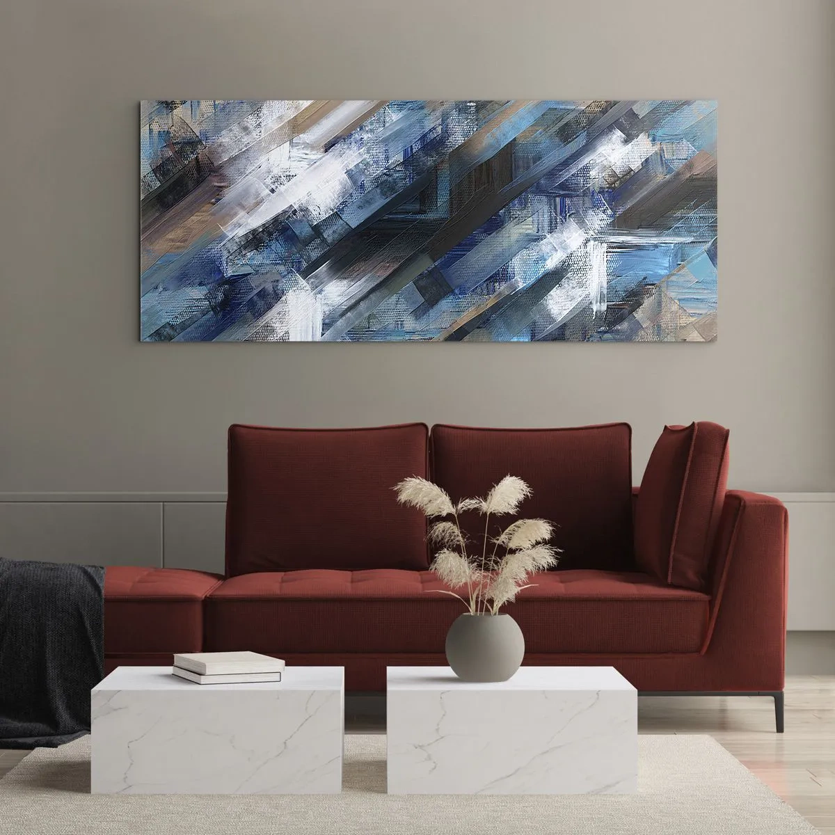 Glasbild - Bild auf glas - Auf einer blauen Diagonale - 100x40 cm