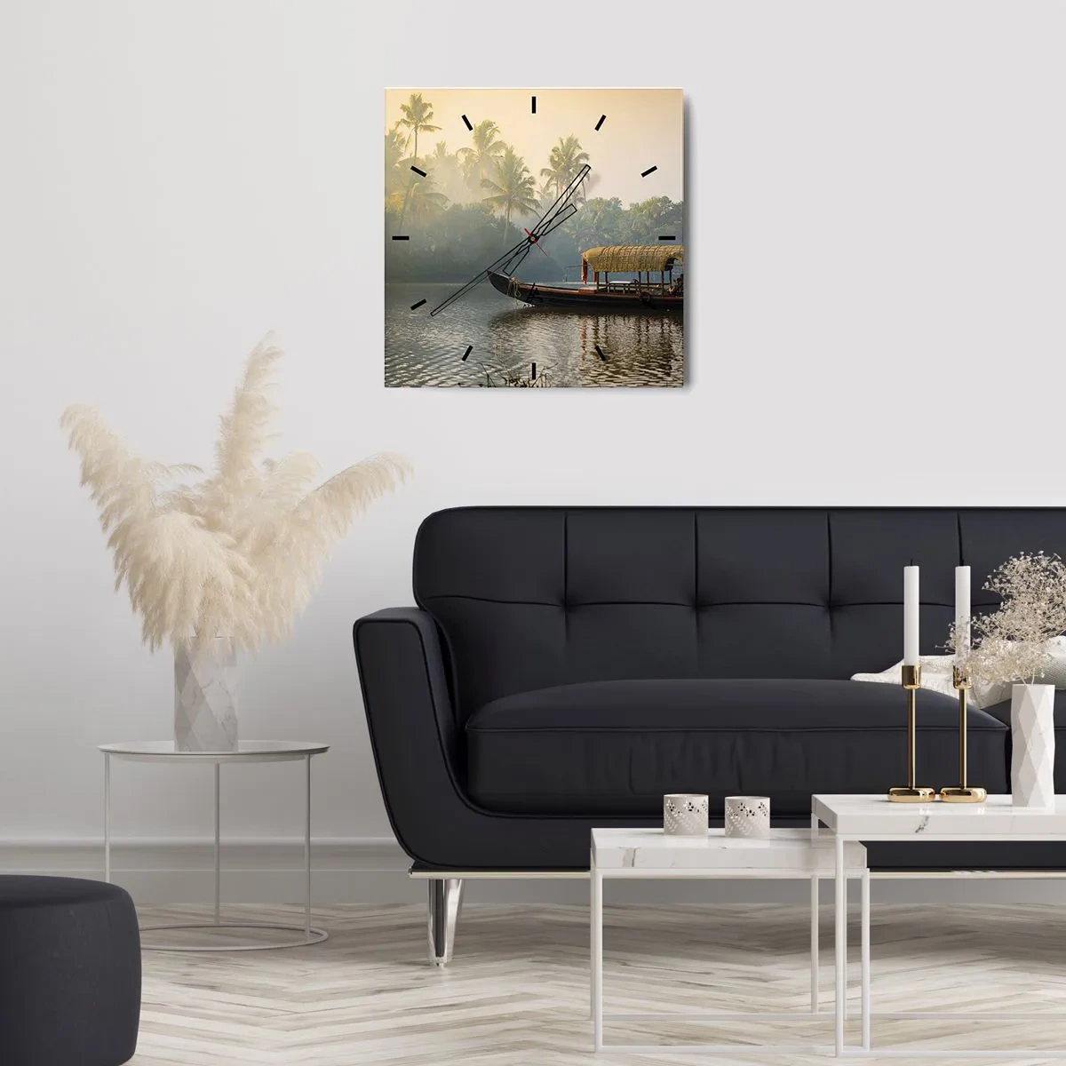 Wanduhr - Glasuhr - Haus am Fluss - 40x40 cm