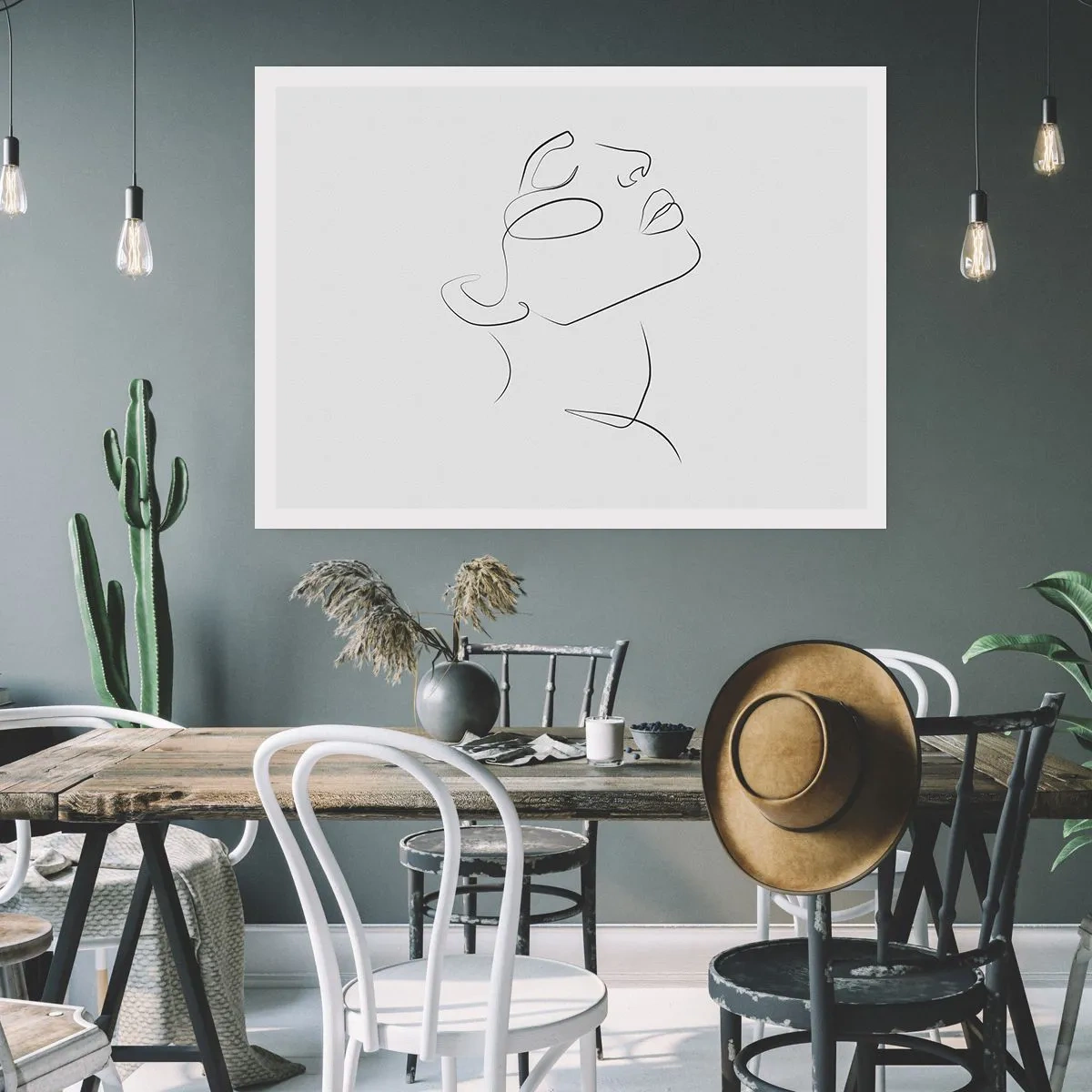 Poster - Eine minimalistische Skizze des Gesichts einer Frau im Profil. - 100x70cm - Die Drehungen und Wendungen der Träume - Moderne Wanddekoration für Wohnzimmer und Schlafzimmer ARTTOR