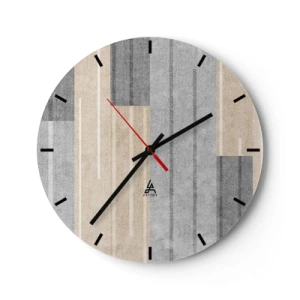 Wanduhr - Glasuhr - Geometrische Komposition mit vertikalen Streifen in Grautönen - 30x30cm - Komposition: Vertikal halten - Moderne Wanddekoration für Wohnzimmer, Küche und Schlafzimmer ARTTOR