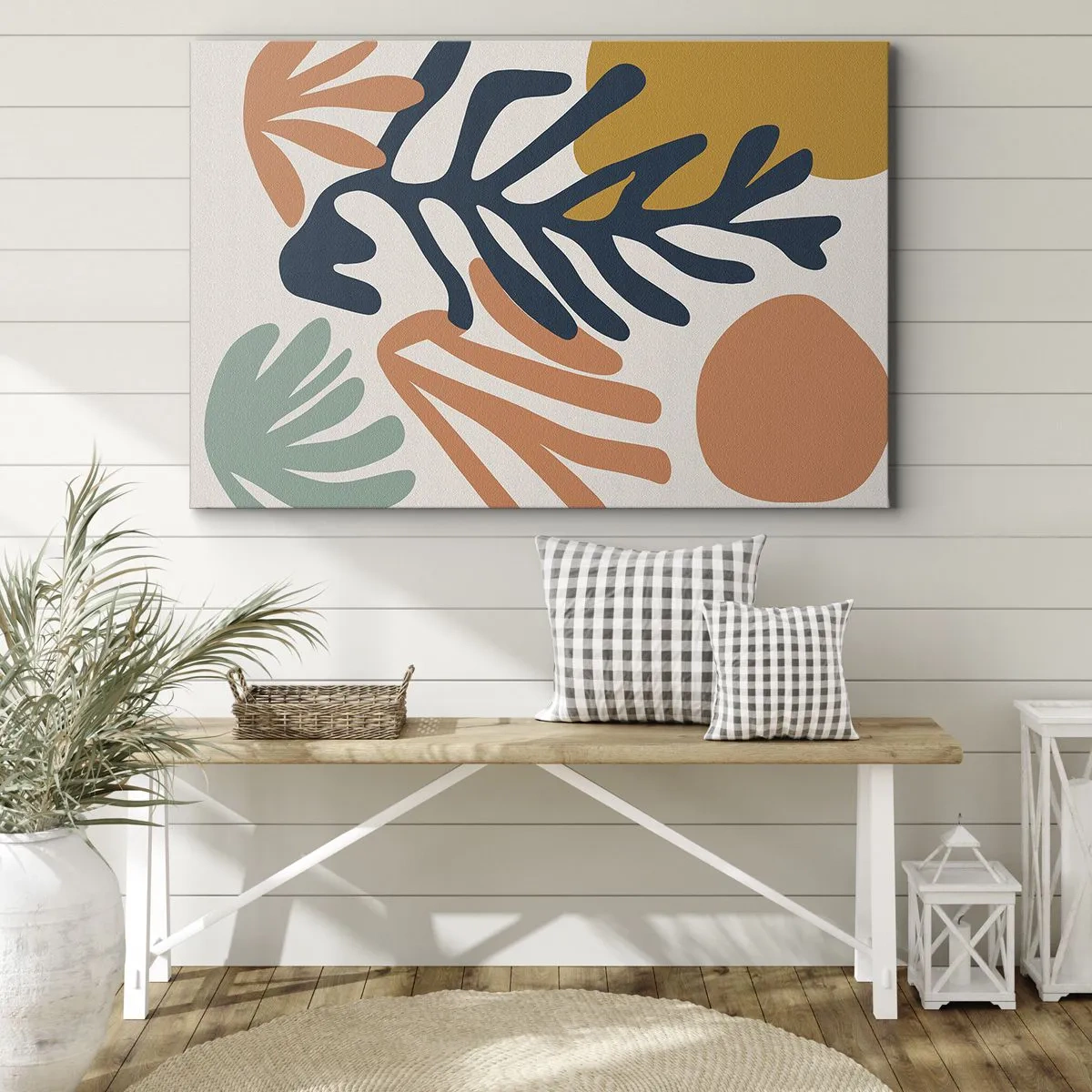 Bild auf Leinwand - Leinwandbild - Bunte Blätter im abstrakten Stil - 70x50cm - Korallenmeere - Moderne Wanddekoration für Wohnzimmer und Schlafzimmer ARTTOR