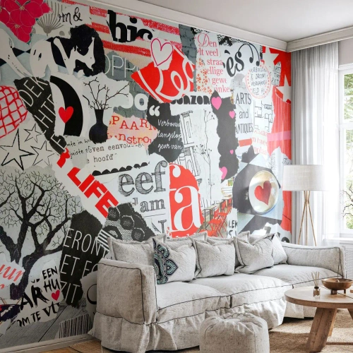 Fototapete Standard Eco - Hipster-Collage - Graffiti, Wandgemälde, Jahrgang - 350x256 cm