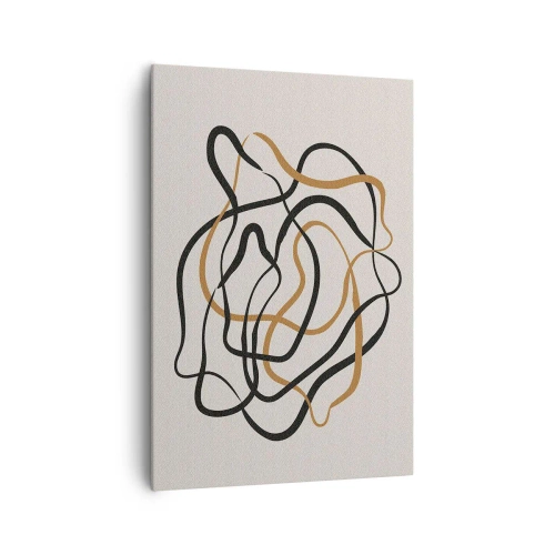 Bild auf Leinwand - Leinwandbild - Verworrene Linien in Schwarz und Gold auf hellem Hintergrund - 70x100cm - Alles ging schief - Moderne Wanddekoration für Wohnzimmer und Schlafzimmer ARTTOR