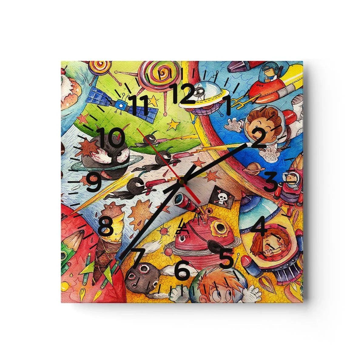 Wanduhr - Glasuhr - Tolles Weltraumabenteuer - 40x40 cm