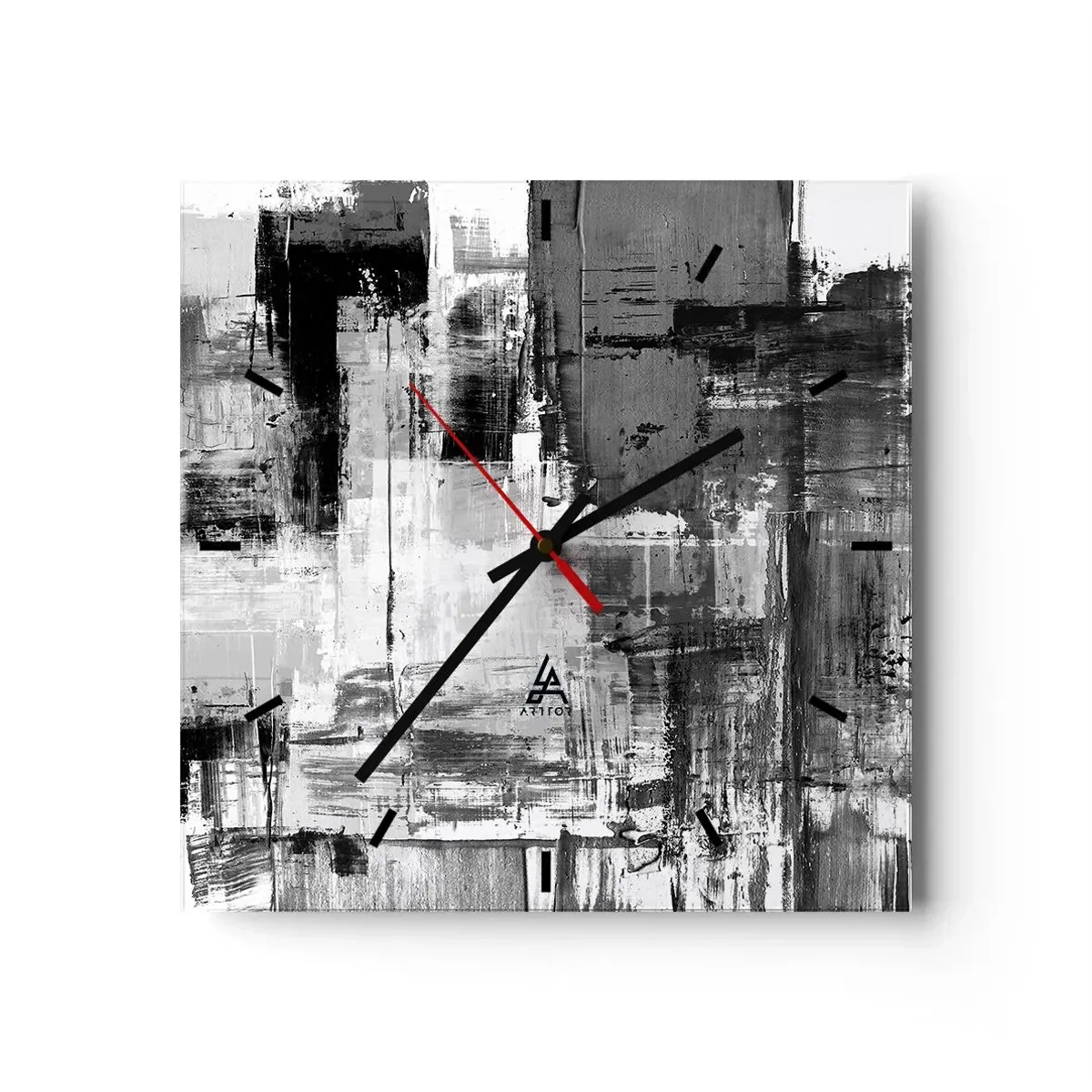 Wanduhr - Glasuhr - Abstrakte Komposition in Schwarz, Weiß und Grau - 30x30cm - Wunderschönes Grau - Moderne Wanddekoration für Wohnzimmer und Schlafzimmer ARTTOR