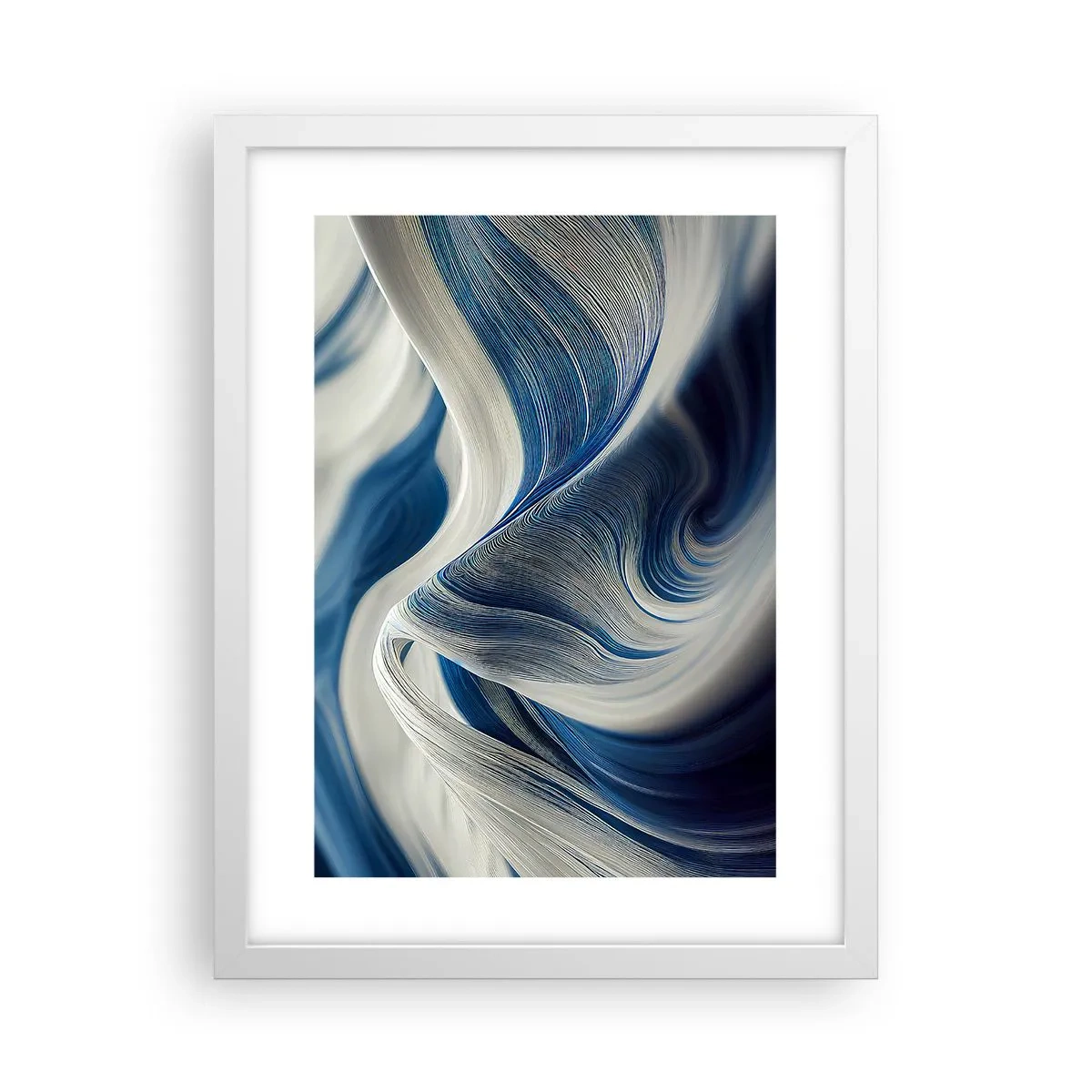 Poster in einem weißen Rahmen - Fließfähigkeit von Blau und Weiß - 30x40 cm