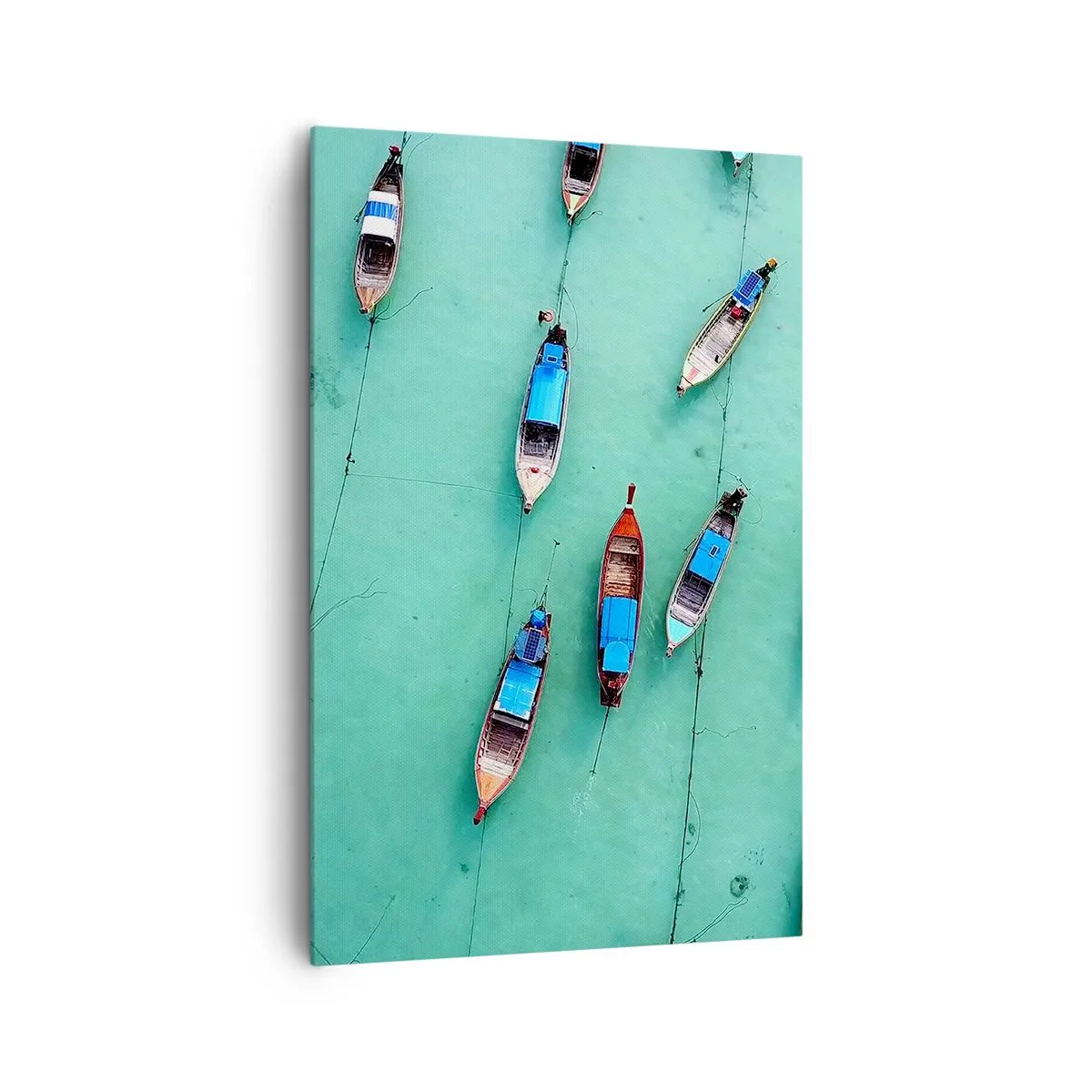 Bild auf Leinwand - Leinwandbild - Boote auf türkisfarbenem Wasser aus der Vogelperspektive - 80x120cm - In freudiger Erwartung - Moderne Wanddekoration für Wohnzimmer und Schlafzimmer ARTTOR