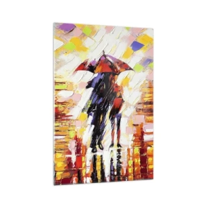 Glasbild - Bild auf glas - Eine abstrakte Szene eines Spaziergangs unter einem Regenschirm in einer regnerischen Nacht. - 70x100cm - Gemeinsam durch die Nacht und den Regen - Moderne Wanddekoration für Wohnzimmer und Schlafzimmer ARTTOR