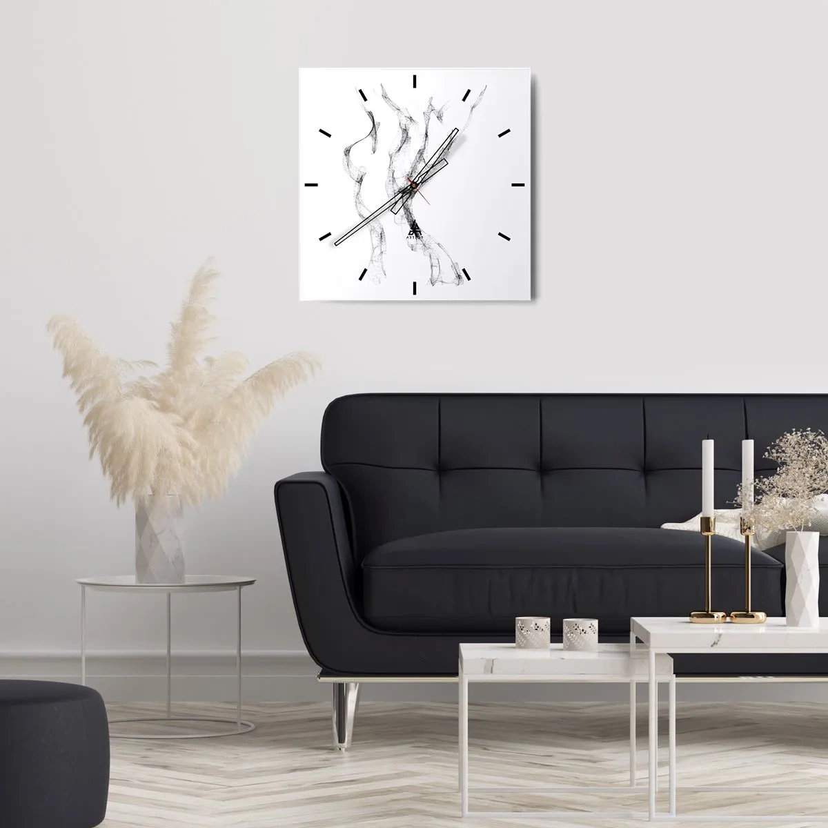 Wanduhr - Glasuhr - Zarte, abstrakte Linien, die Rauchfahnen ähneln, auf hellem Hintergrund - 30x30cm - Schön und stark - Moderne Wanddekoration für Wohnzimmer und Schlafzimmer ARTTOR