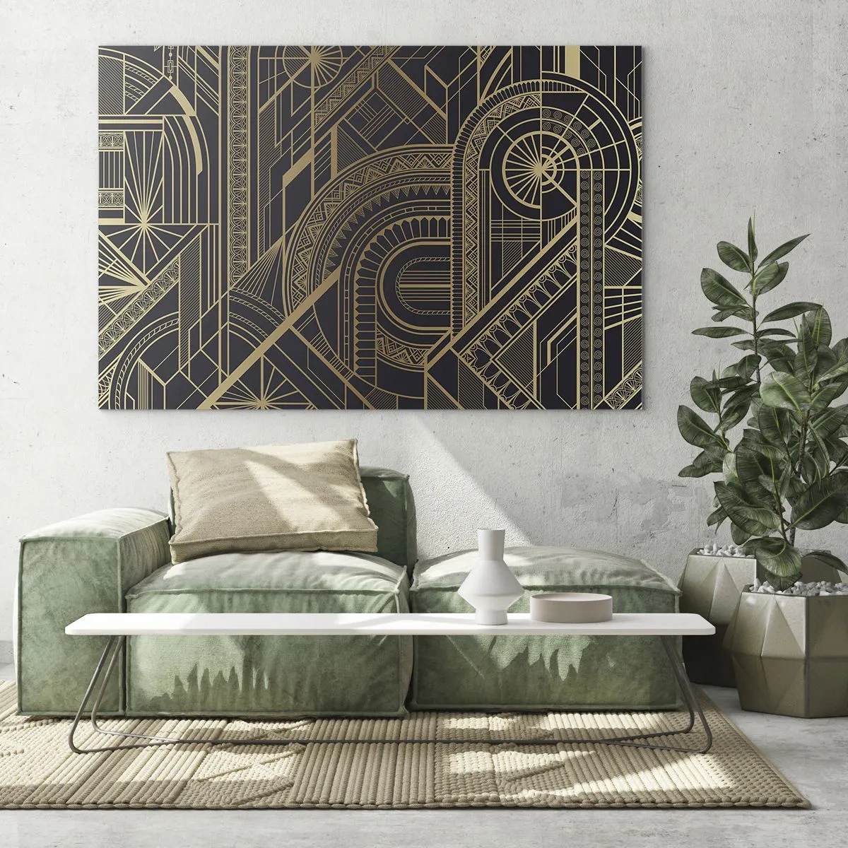 Glasbild - Bild auf glas - Geometrisches Art-Deco-Muster in Gold und Schwarz - 100x70cm - Konzepte, Ideen, Pläne - Moderne Wanddekoration für Wohnzimmer und Schlafzimmer ARTTOR