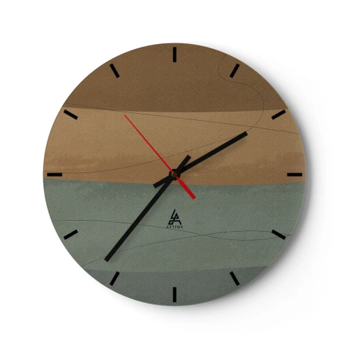Wanduhr - Glasuhr - Minimalistische Streifen in Braun- und Grüntönen - 30x30cm - Horizontale Komposition - Moderne Wanddekoration für Wohnzimmer, Küche und Schlafzimmer ARTTOR