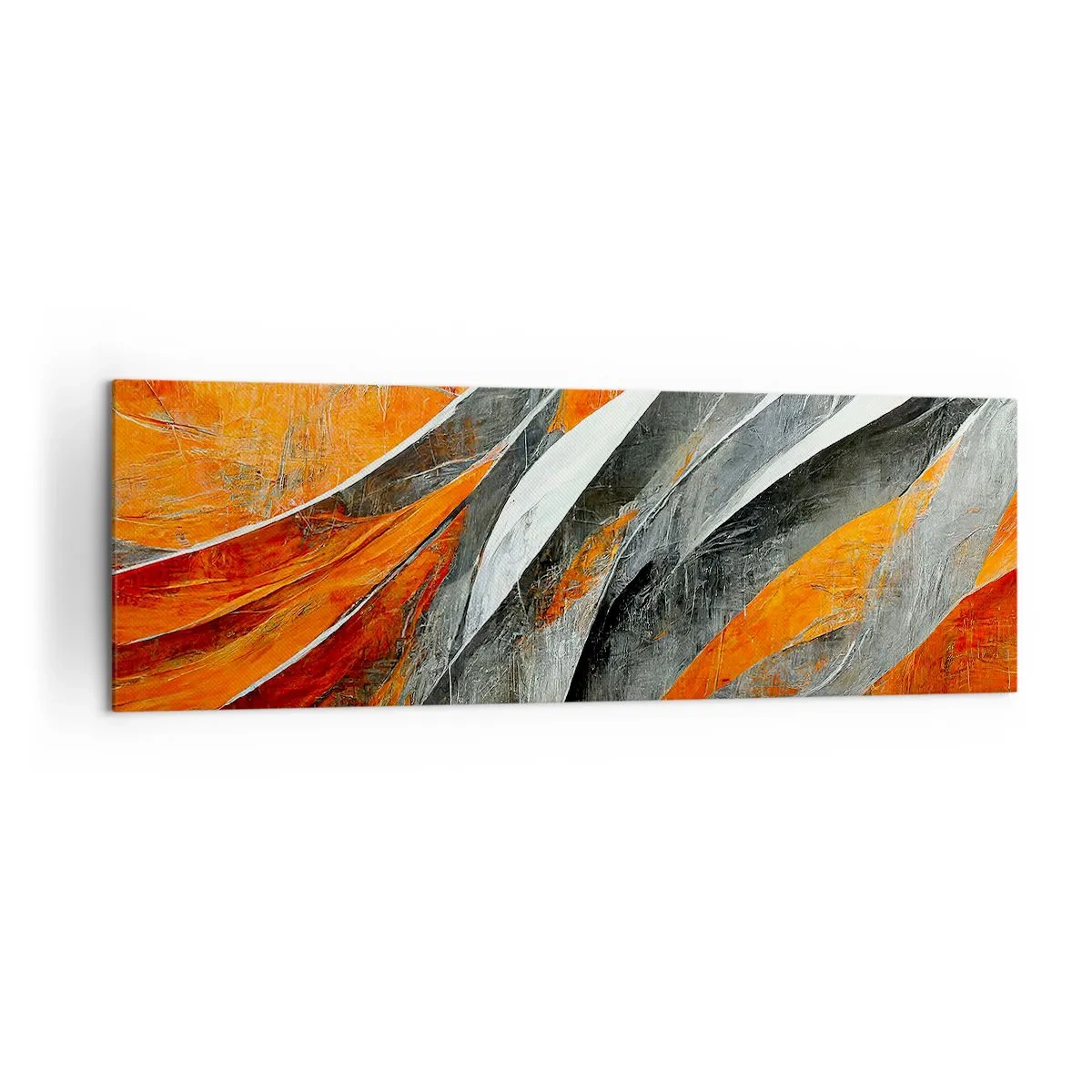 Bild auf Leinwand - Leinwandbild - Abstrakte Linien in Orange- und Grautönen - 160x50cm - Hitze und Kälte - Moderne Wanddekoration für Wohnzimmer und Schlafzimmer ARTTOR
