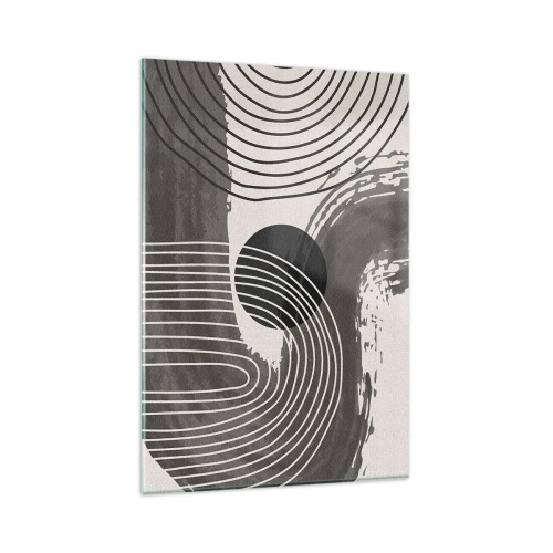 Glasbild - Bild auf glas - Geometrische Linien und Ovale in monochromen Farbtönen - 80x120cm - Oval gewinnt - Moderne Wanddekoration für Wohnzimmer und Schlafzimmer ARTTOR