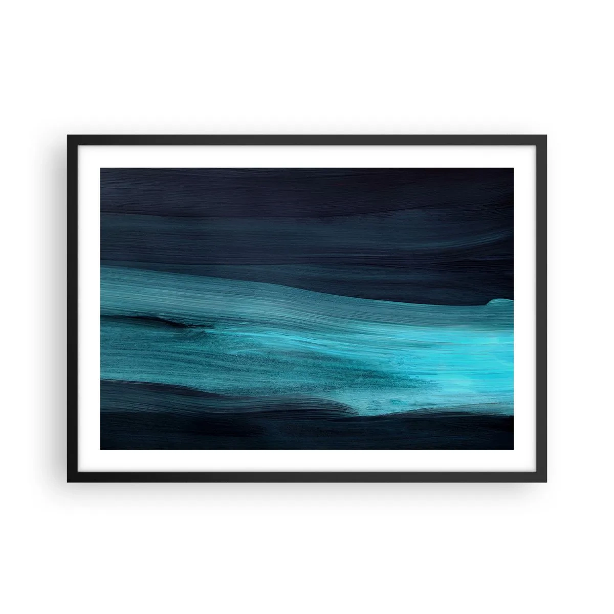 Poster in einem schwarzem Rahmen - Dezente abstrakte Wellen in dunklen Blautönen - 70x50cm - Gehen Sie mit dem Strom - Moderne Wanddekoration für Wohnzimmer und Schlafzimmer ARTTOR