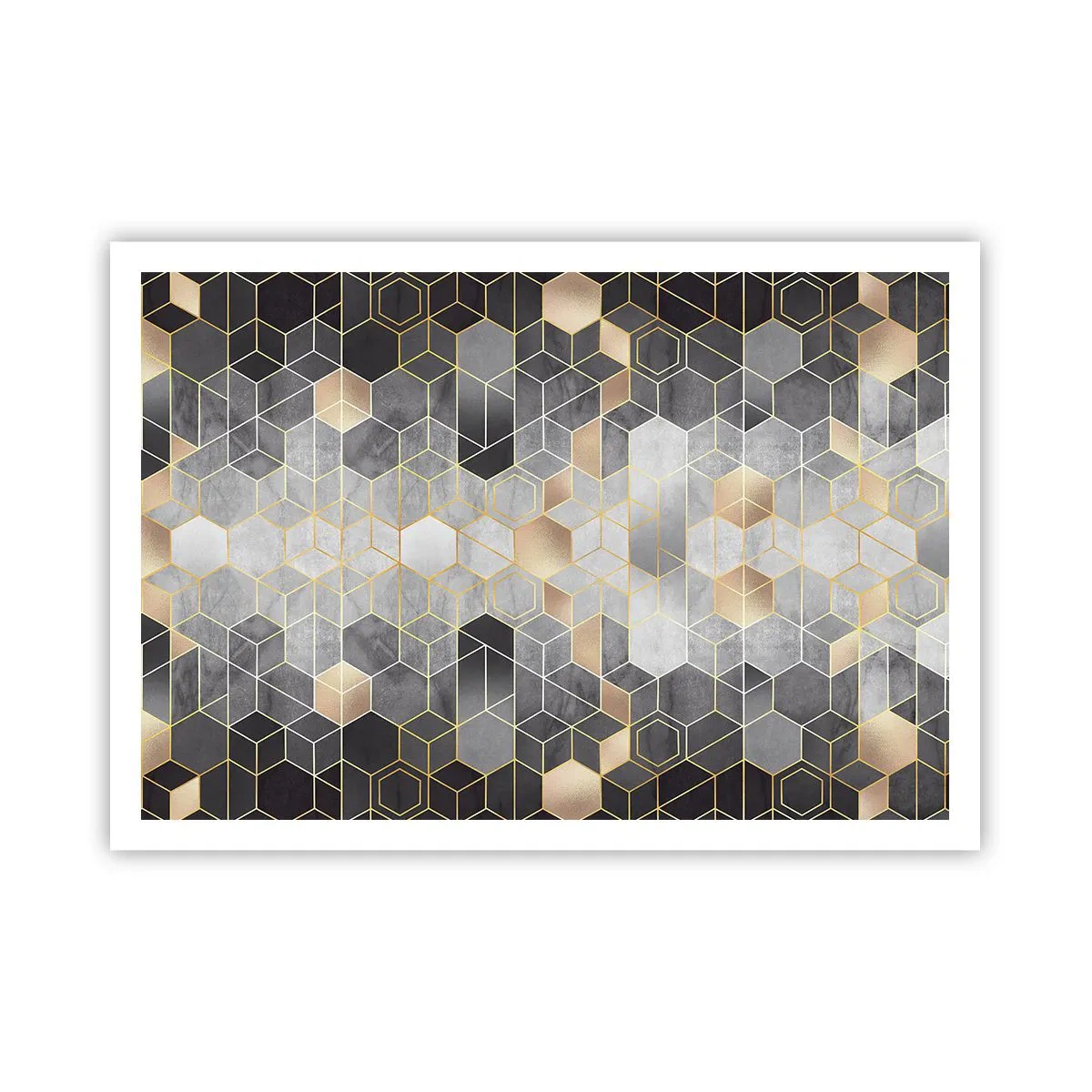 Poster - Geometrisches Muster in goldenen Farbtönen - 100x70cm - Diamant-Komposition - Moderne Wanddekoration für Wohnzimmer und Schlafzimmer ARTTOR