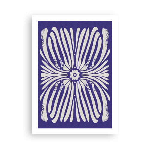 Poster - Symmetrisches Retro-Blumenmuster auf marineblauem Hintergrund - 50x70cm - Ethnische Inspirationen - Moderne Wanddekoration für Wohnzimmer und Schlafzimmer ARTTOR