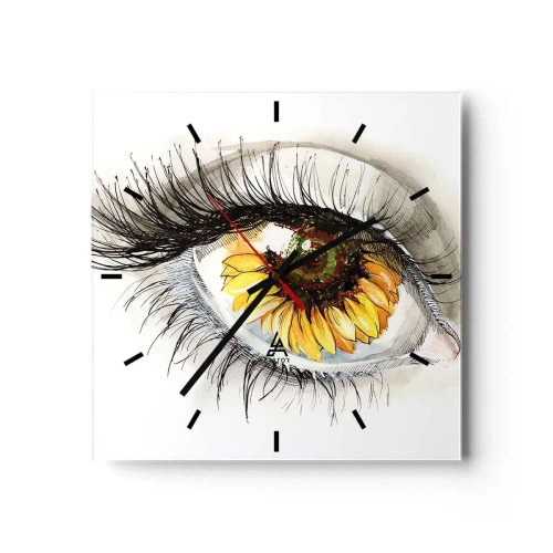 Wanduhr - Glasuhr - Künstlerisches Auge mit sonnenblumenförmiger Iris - 30x30cm - Ein Look so heiß wie der Sommer - Moderne Wanddekoration für Wohnzimmer und Schlafzimmer ARTTOR