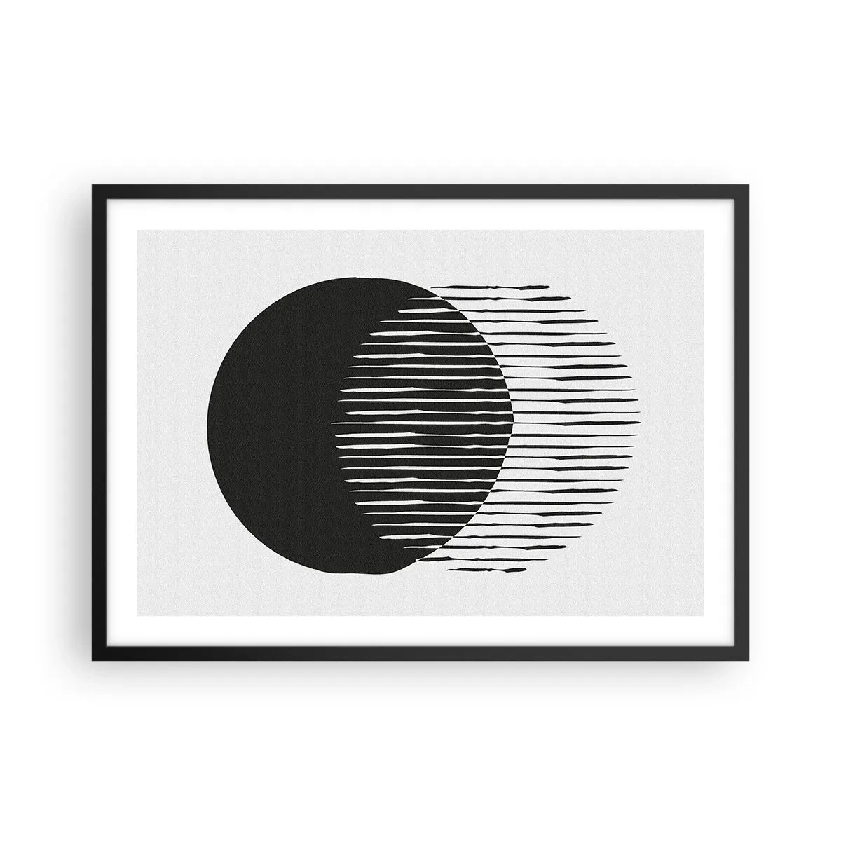 Poster in einem schwarzem Rahmen - Zwei überlappende Kreise mit schwarzen und weißen Linien - 70x50cm - Sein Alter Ego - Moderne Wanddekoration für Wohnzimmer und Schlafzimmer ARTTOR