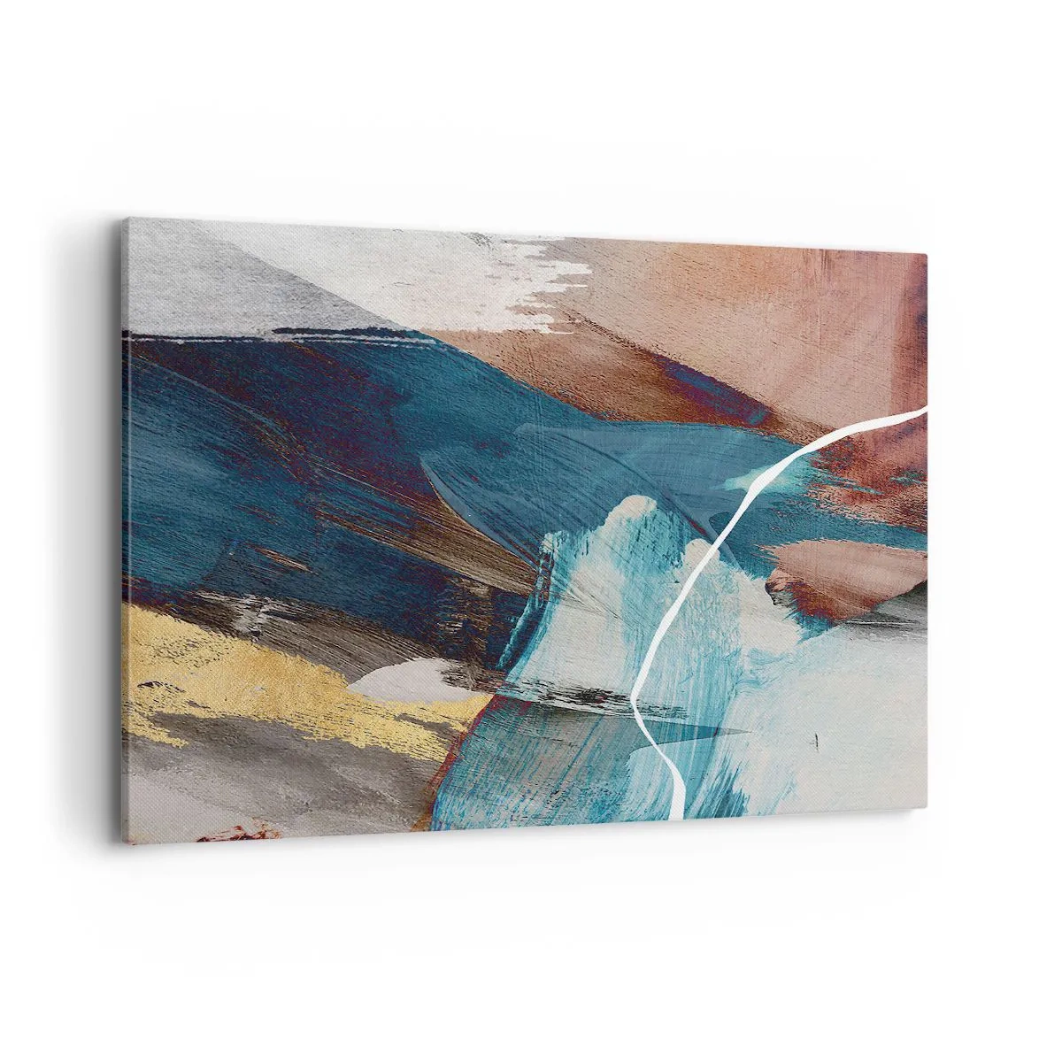 Bild auf Leinwand - Leinwandbild - Abstrakte Pinselstriche in Blau- und Goldtönen - 100x70cm - Großzügig und mit Energie - Moderne Wanddekoration für Wohnzimmer und Schlafzimmer ARTTOR