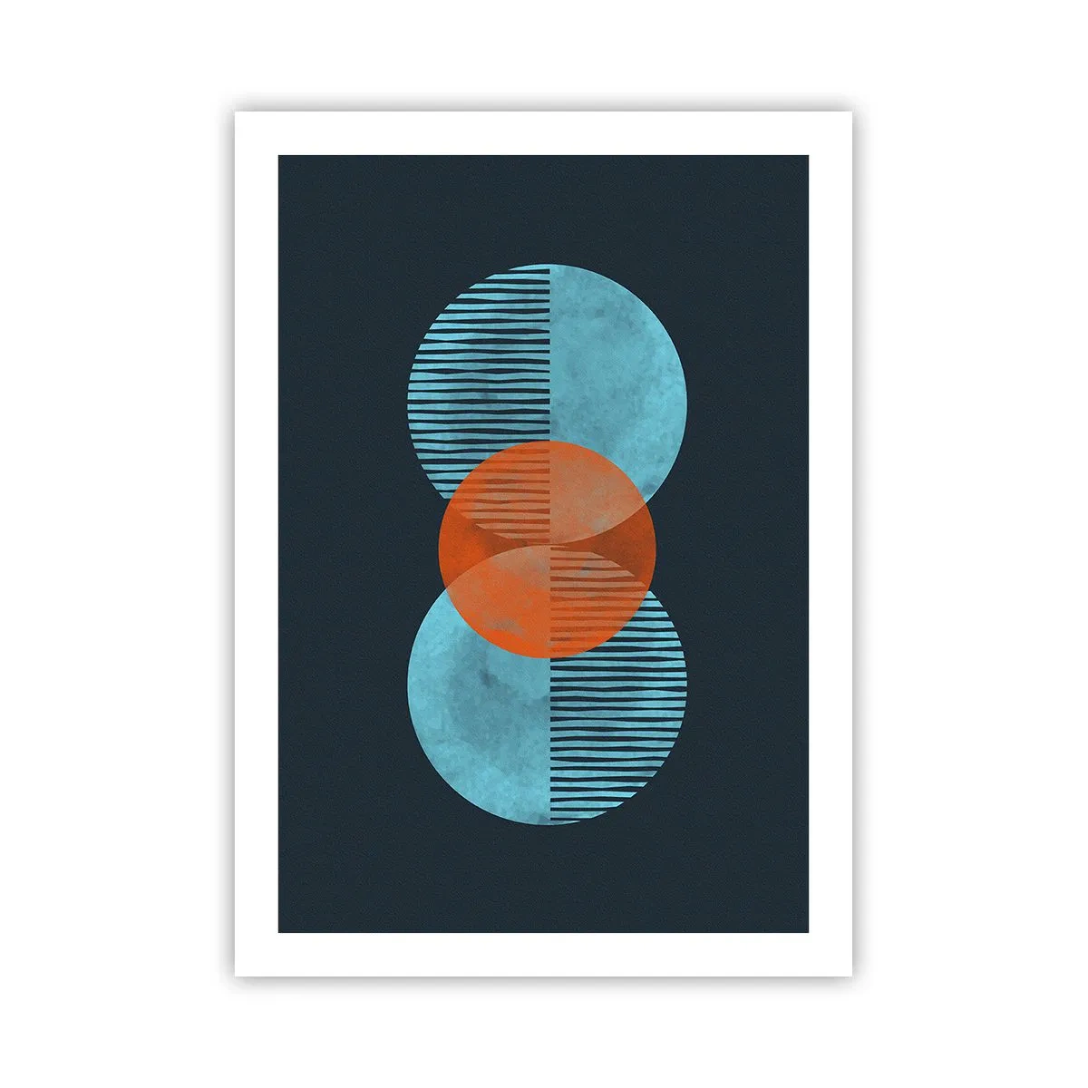 Poster - Symmetrische Kreise in Blau- und Orangetönen mit Linien - 50x70cm - Symmetrische Komposition - Moderne Wanddekoration für Wohnzimmer und Schlafzimmer ARTTOR