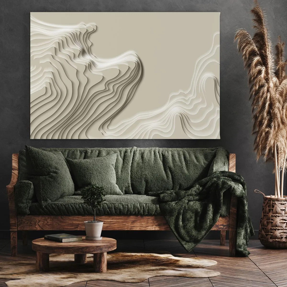 Bild auf Leinwand - Leinwandbild - Ein abstraktes Muster in Beigetönen mit linearer Wirkung. - 70x50cm - Topographie der Kunst - Moderne Wanddekoration für Wohnzimmer und Schlafzimmer ARTTOR