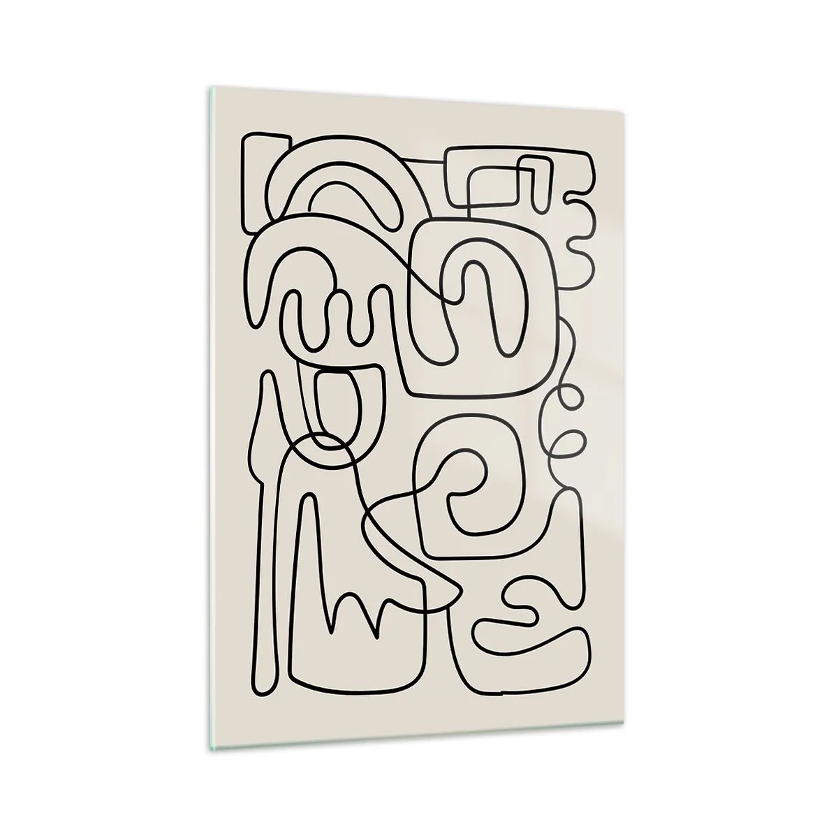 Glasbild - Bild auf glas - Schwarze abstrakte Linien bilden ein komplexes Muster auf Beige - 50x70cm - Folge der Spur - Moderne Wanddekoration für Wohnzimmer und Schlafzimmer ARTTOR