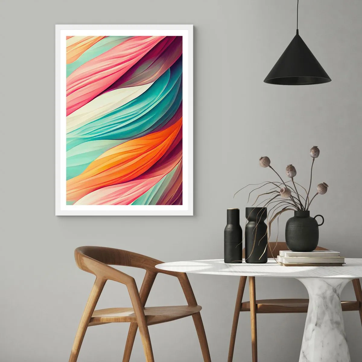 Poster in einem weißen Rahmen - Regenbogengewebe - 50x70 cm