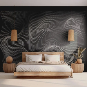 Fototapete Premium Sand - Hypnotisierende Lichtwellen auf schwarzem Hintergrund - 100x70cm - Lichttanz im Raum - Moderne Wanddekoration für Wohnzimmer und Schlafzimmer ARTTOR