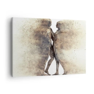 Bild auf Leinwand - Leinwandbild - Ein abstraktes Silhouettenduo in Sandtönen - 70x50cm - Sie erhoben sich aus dem Staub, um zu lieben - Moderne Wanddekoration für Wohnzimmer und Schlafzimmer ARTTOR