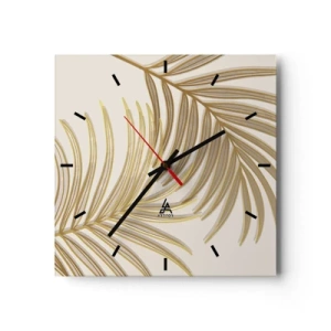 Wanduhr - Glasuhr - Goldene Palmblätter auf hellem Hintergrund im minimalistischen Stil - 30x30cm - Goldene Palme! - Moderne Wanddekoration für Wohnzimmer und Schlafzimmer ARTTOR