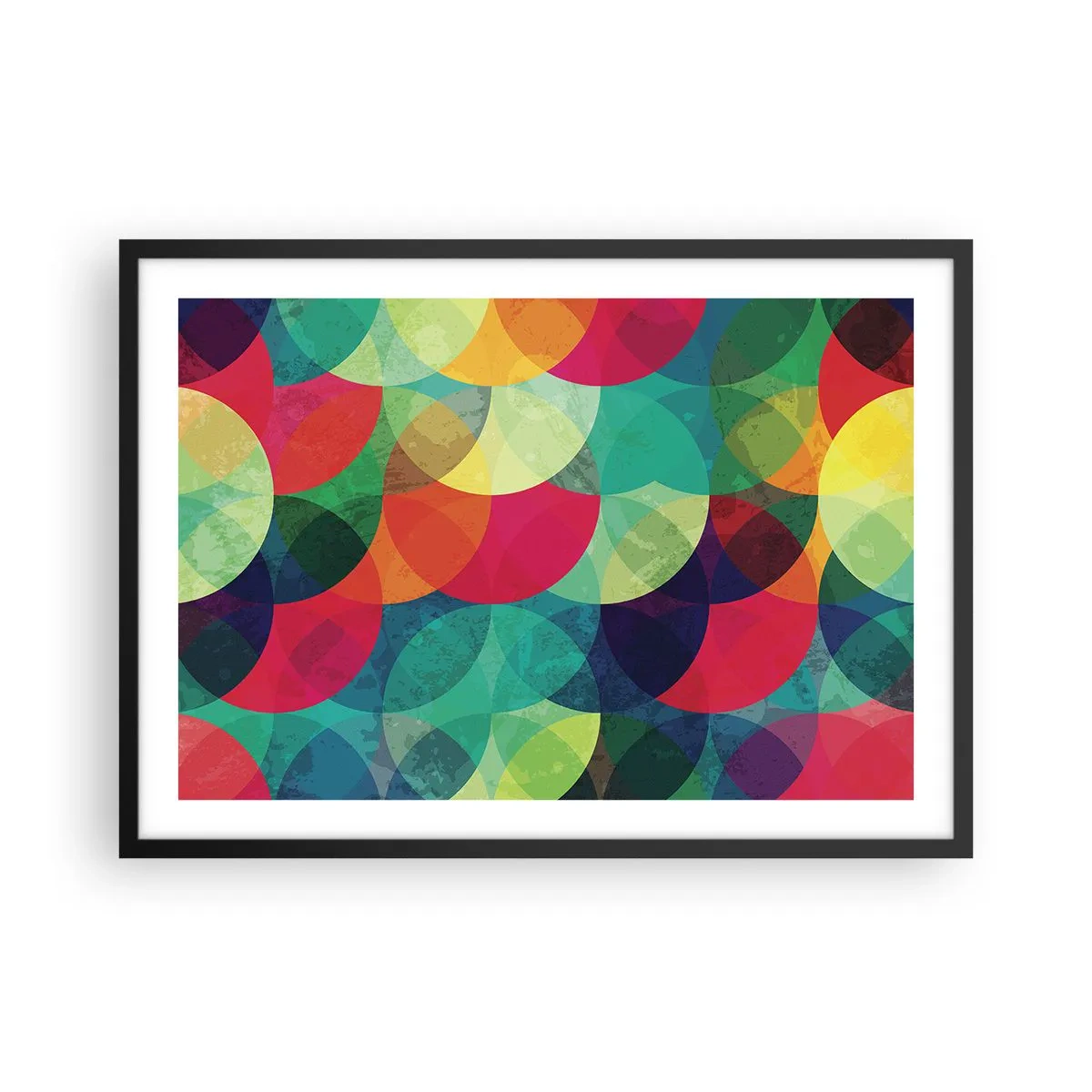 Poster in einem schwarzem Rahmen - Bunte geometrische Muster aus Kreisen und Halbkreisen - 70x50cm - Aufstieg zum Regenbogen - Moderne Wanddekoration für Wohnzimmer und Schlafzimmer ARTTOR