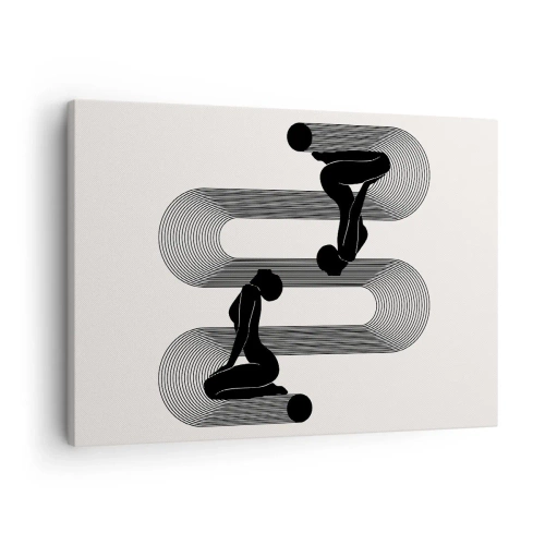 Bild auf Leinwand - Leinwandbild - Schwarze Silhouetten mit geometrischen Linien auf hellem Hintergrund - 70x50cm - Sinnliche Symmetrie - Moderne Wanddekoration für Wohnzimmer und Schlafzimmer ARTTOR