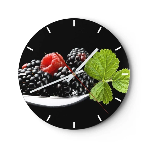 Wanduhr - Glasuhr - Himbeeren und Brombeeren vor einem Hintergrund aus grünen Blättern - 30x30cm - Der Geschmack der Frische - Moderne Wanddekoration für Wohnzimmer, Küche und Schlafzimmer ARTTOR
