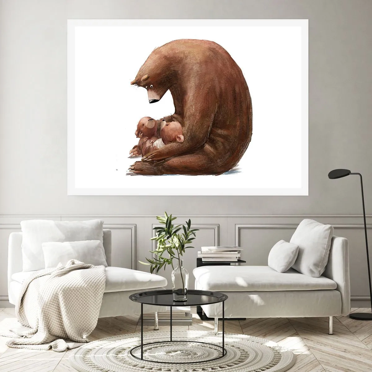 Poster - Eine Bärenmutter mit zwei kleinen Bären im Arm - 100x70cm - Süße Träume, Kinder - Moderne Wanddekoration für Wohnzimmer und Schlafzimmer ARTTOR