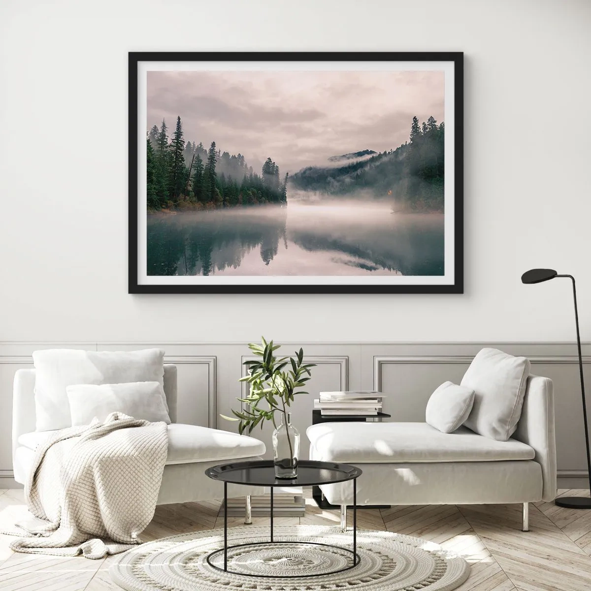 Poster in einem schwarzem Rahmen - In Reflexion, im Nebel - 50x40 cm
