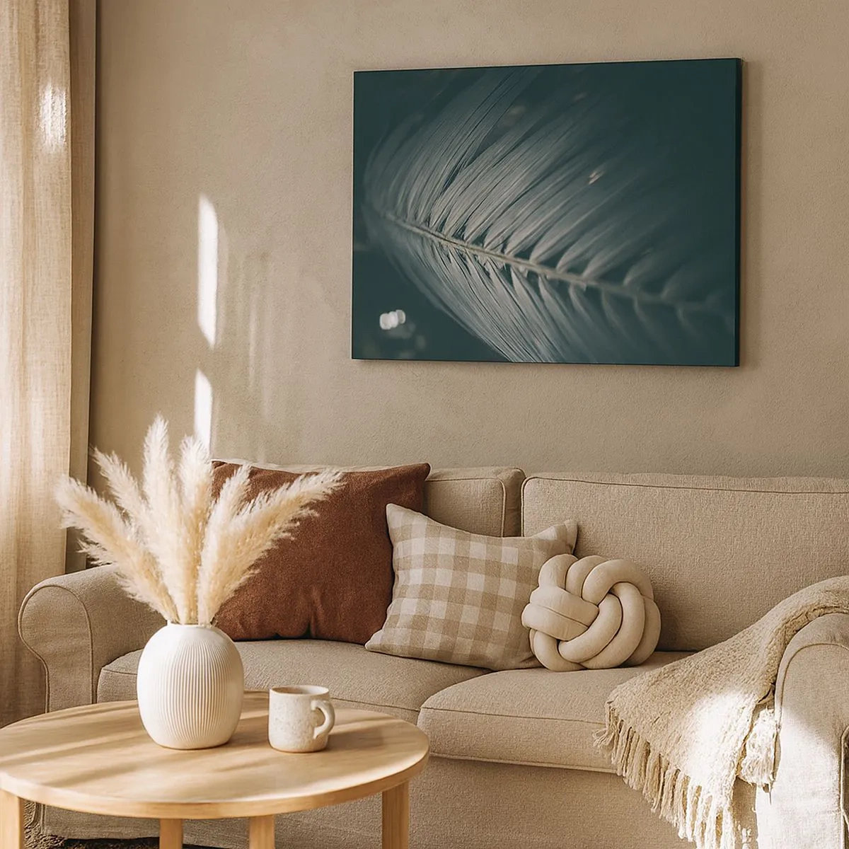 Bild auf Leinwand - Leinwandbild - Nahaufnahme eines dunkel getönten Palmblattdetails - 70x50cm - Die Präzision der Natur - Moderne Wanddekoration für Wohnzimmer und Schlafzimmer ARTTOR