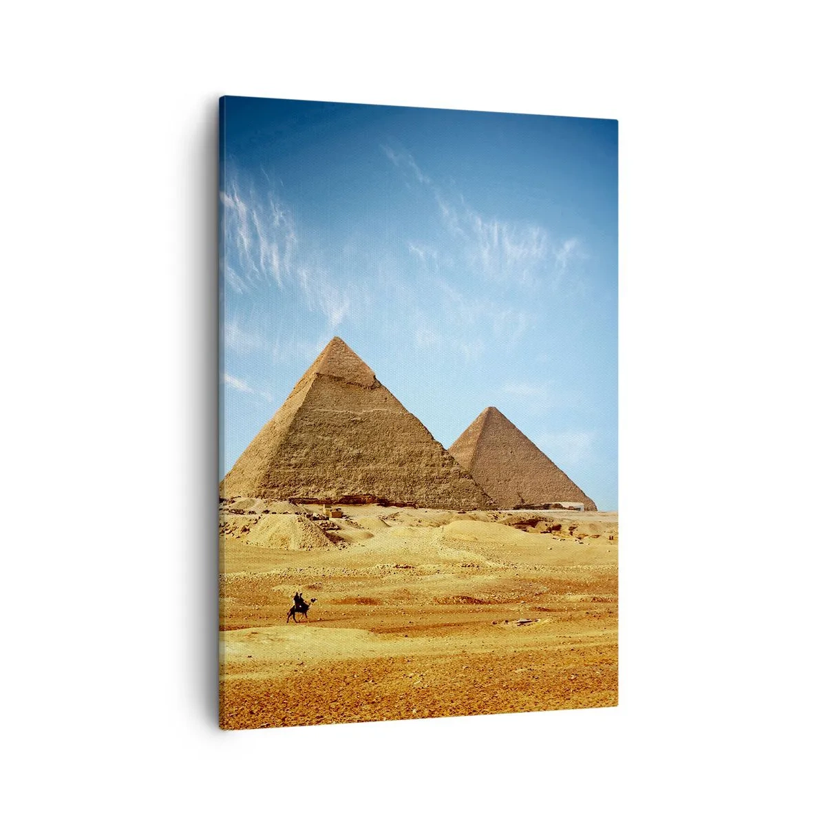 Bild auf Leinwand - Leinwandbild - Die Pyramiden von Gizeh vor blauem Himmel und Wüstenlandschaft - 50x70cm - 40 Jahrhunderte schauen dich an - Moderne Wanddekoration für Wohnzimmer und Schlafzimmer ARTTOR