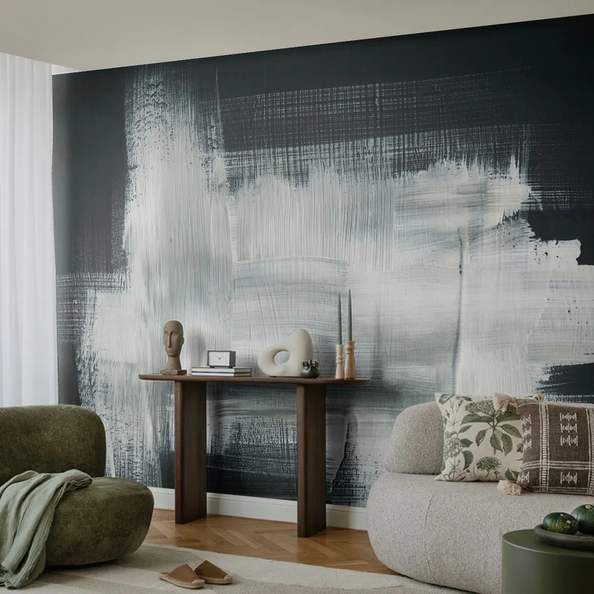 Fototapete Standard Eco - Vertikal und horizontal gewebt - Abstraktion, Stück, Schwarz und weiß - 400x280 cm