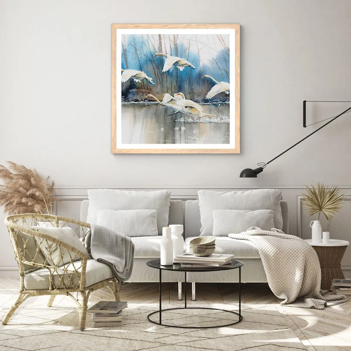 Poster in einem Rahmen aus heller Eiche - Wie im Märchen von den wilden Schwänen - 30x30 cm