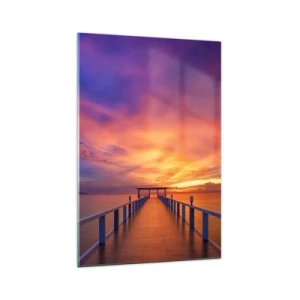 Glasbild - Bild auf glas - Ein Steg, der bei Sonnenuntergang aufs Meer hinausführt - 70x100cm - Ohne Ende - Moderne Wanddekoration für Wohnzimmer und Schlafzimmer ARTTOR