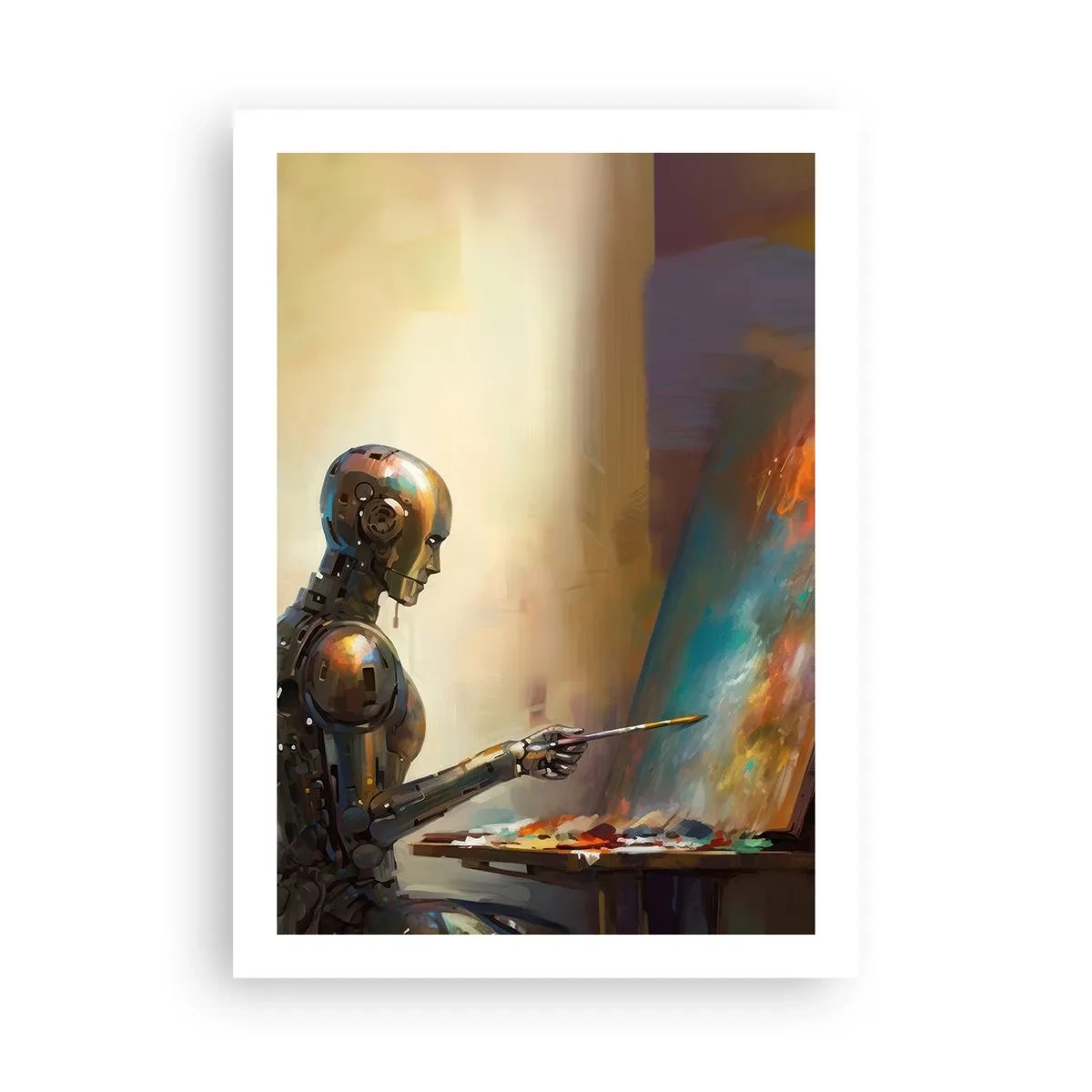 Poster - Robotermaler an einer Staffelei im futuristischen Stil - 50x70cm - Die Kunst der Zukunft - Moderne Wanddekoration für Wohnzimmer und Schlafzimmer ARTTOR
