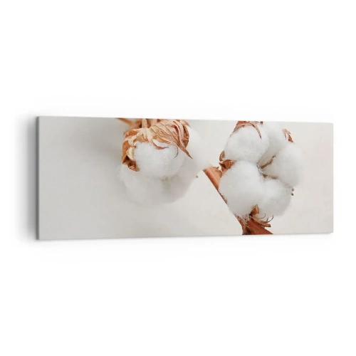 Bild auf Leinwand - Leinwandbild - Ein Zweig Baumwolle auf dezentem Untergrund - 140x50cm - Nur umarmen - Moderne Wanddekoration für Wohnzimmer und Schlafzimmer ARTTOR