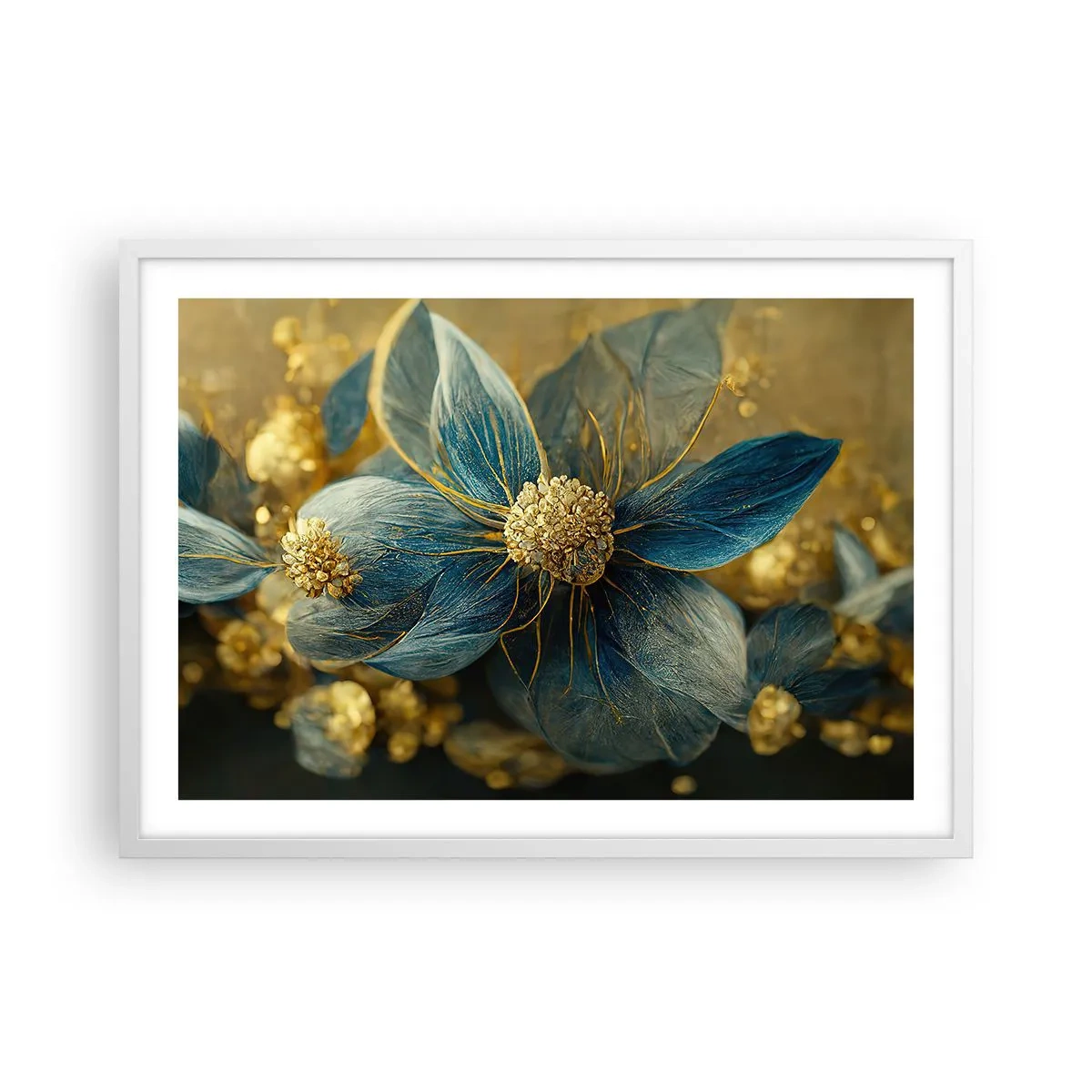 Poster in einem weißen Rahmen - Mit Gold blühen - 70x50 cm