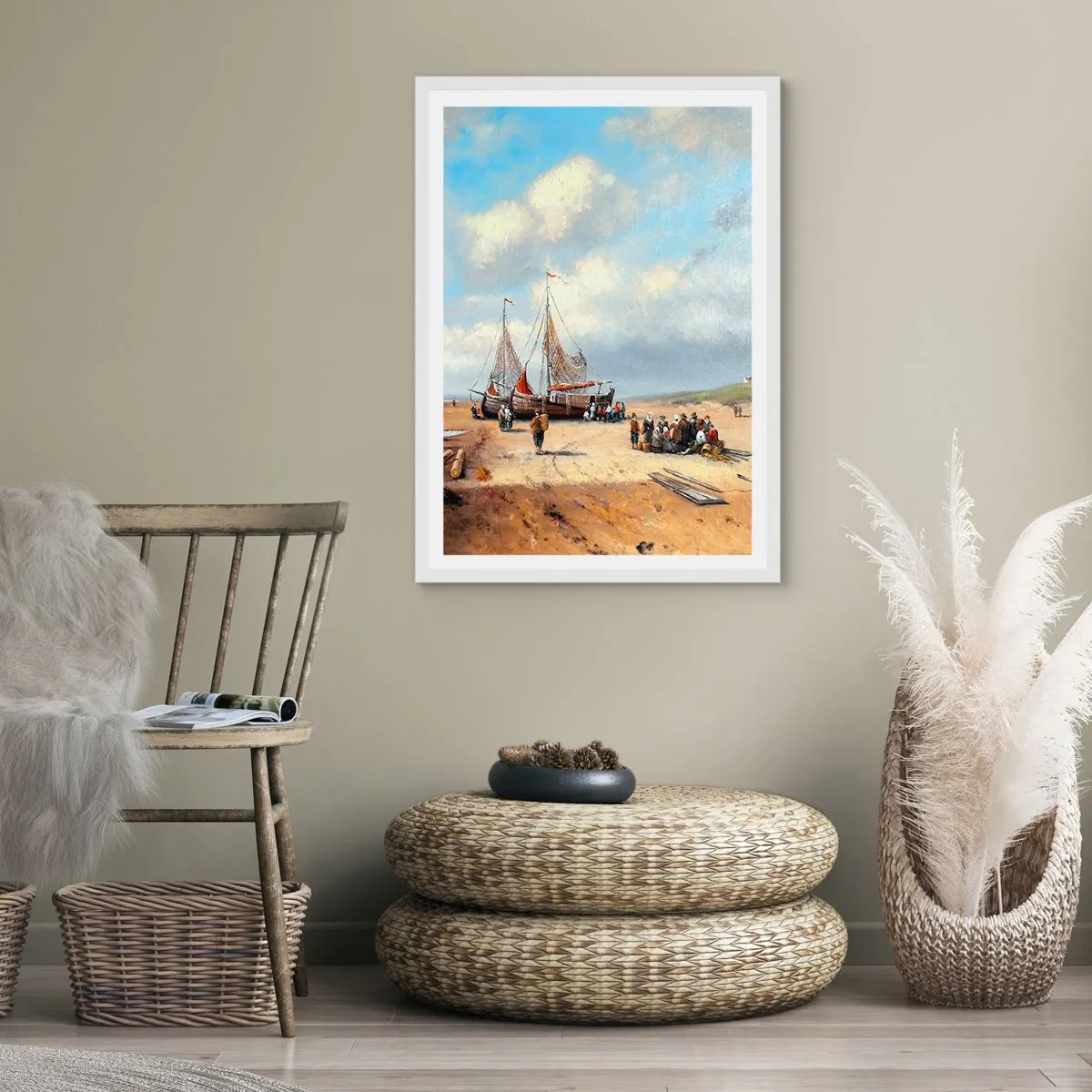 Poster in einem weißen Rahmen - Nach einem erfolgreichen Fischfang - 61x91 cm