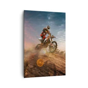 Bild auf Leinwand - Leinwandbild - Motorradfahrer in den Dünen bei Sonnenuntergang - 70x100cm - Für den Sieg - Moderne Wanddekoration für Wohnzimmer und Schlafzimmer ARTTOR