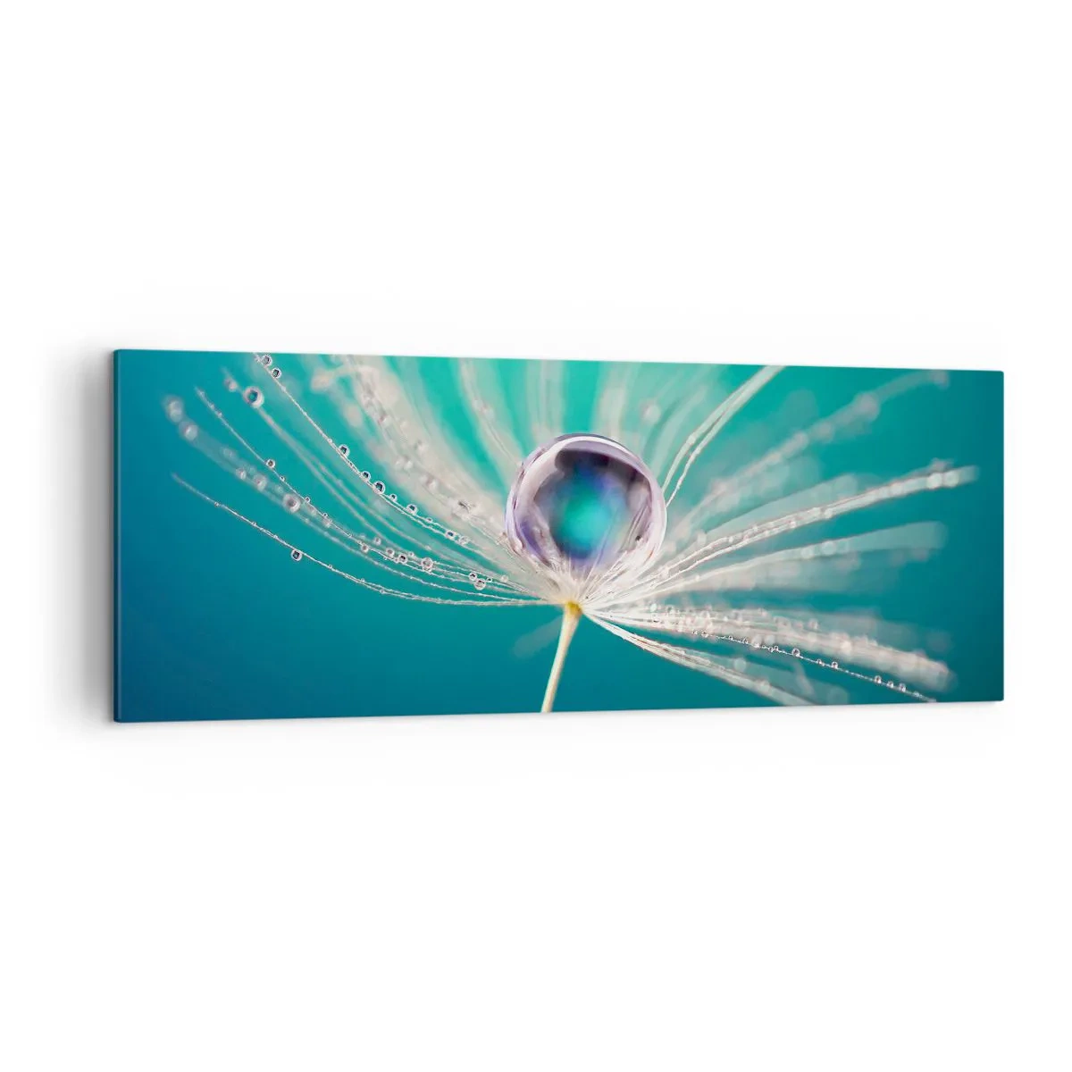 Bild auf Leinwand - Leinwandbild - Makroaufnahme eines Wassertropfens auf einem zarten Löwenzahnsamen - 140x50cm - Mystischer Moment - Moderne Wanddekoration für Wohnzimmer und Schlafzimmer ARTTOR