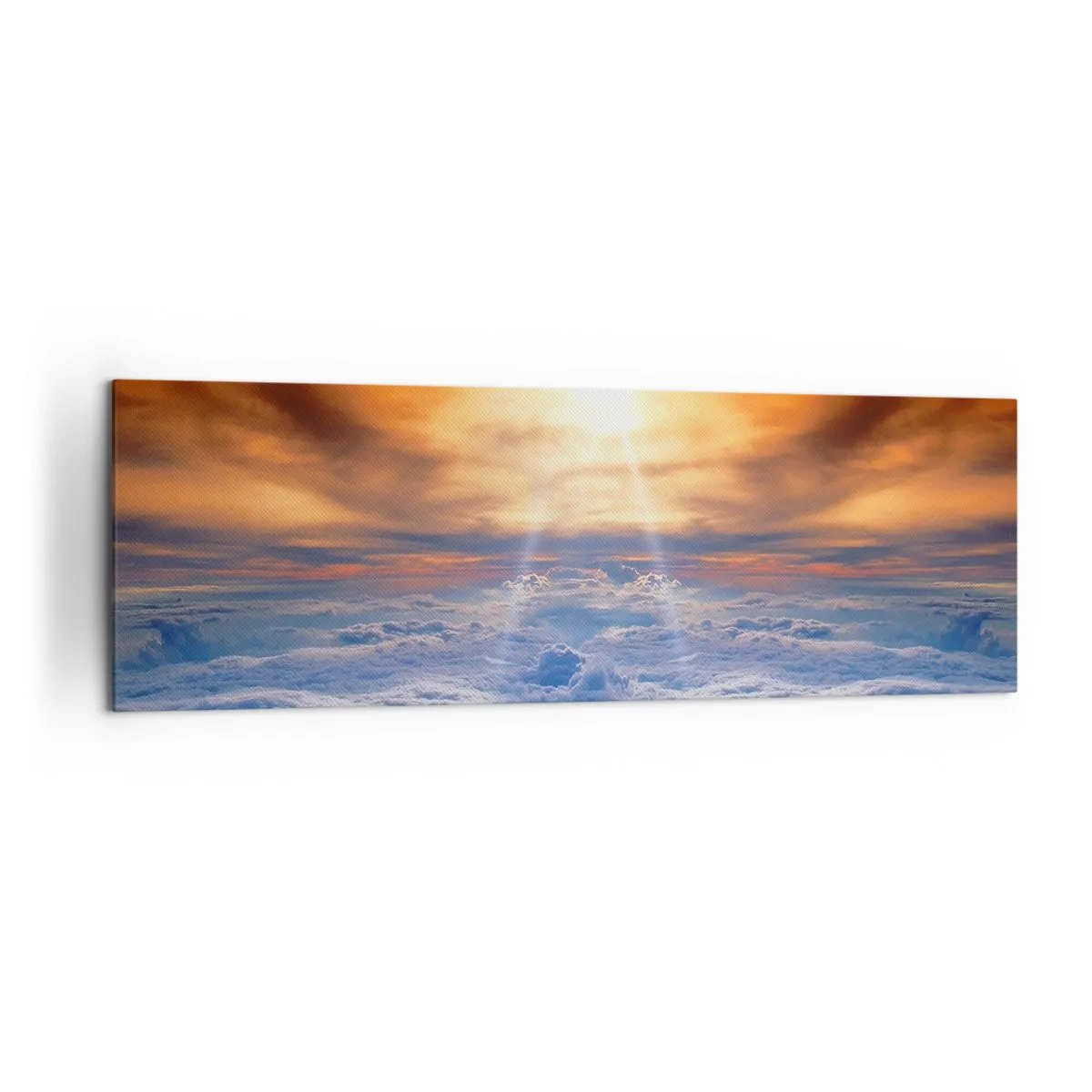 Bild auf Leinwand - Leinwandbild - Sonnenuntergang über den Wolken, der Himmel voller goldener Farben und Licht. - 160x50cm - Mystische Landschaft - Moderne Wanddekoration für Wohnzimmer und Schlafzimmer ARTTOR
